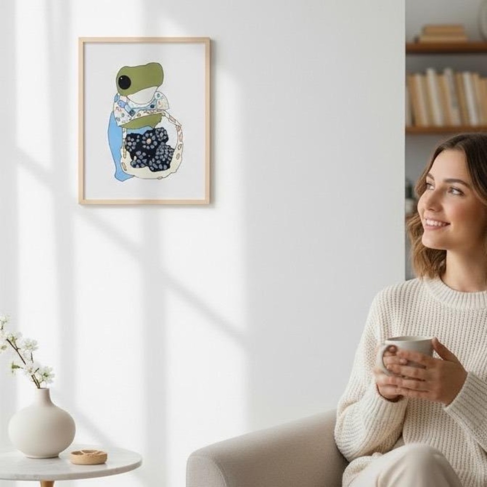 Frog Art Print 8x10 Cute Cottagecore Wall Decor Nursery Art